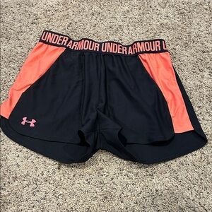 Under Armour Women's Black and Coral Athletic Shorts